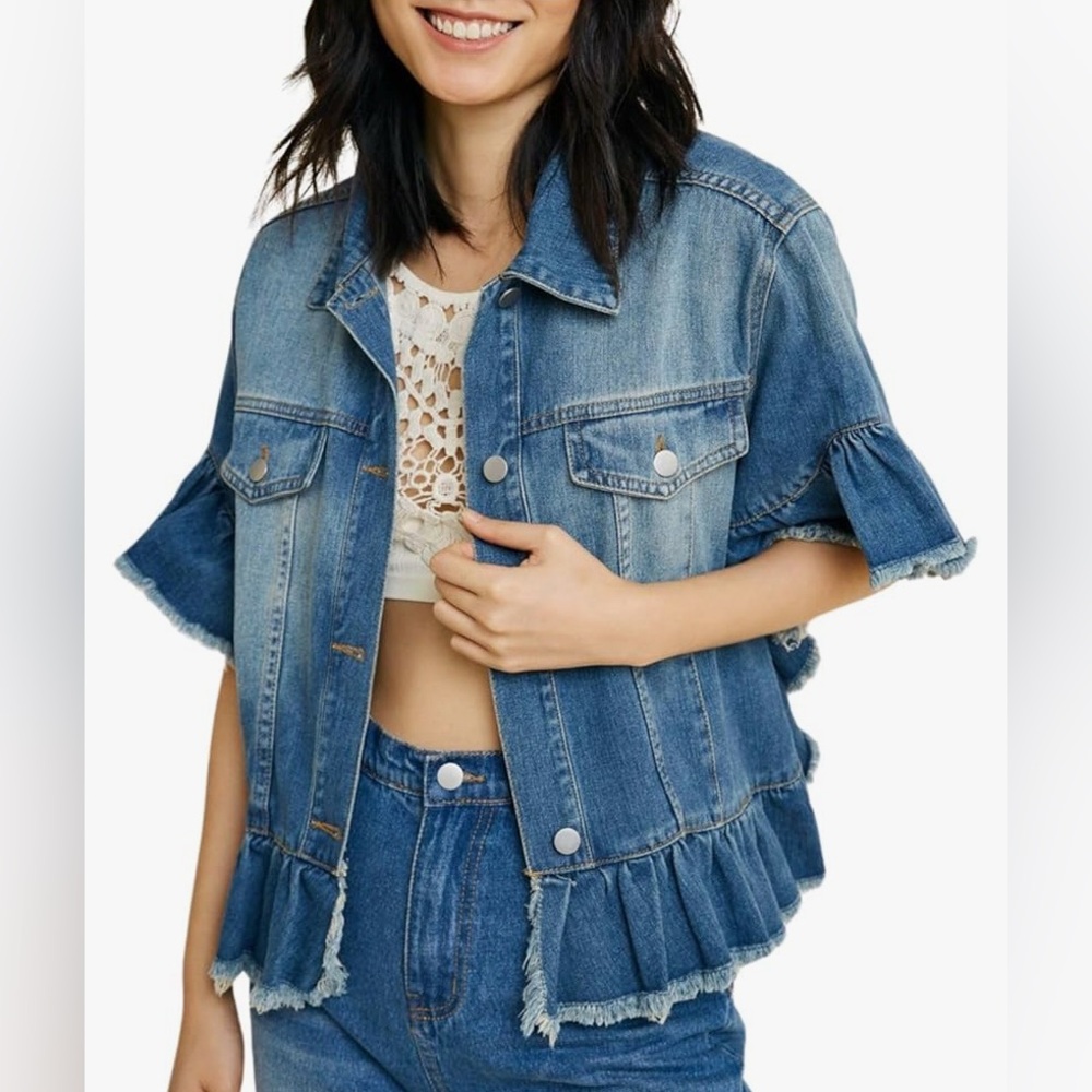 Blue Denim Ruffle Jacket - Picture 7 of 12